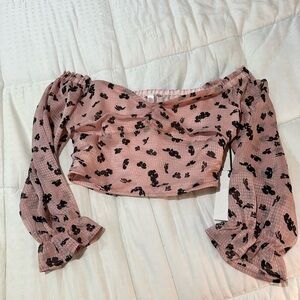 Leith Pink and Black Off the Shoulder Crop Top NWT size M